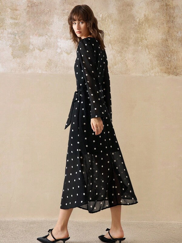 Élise Noir Polka Midi Dress