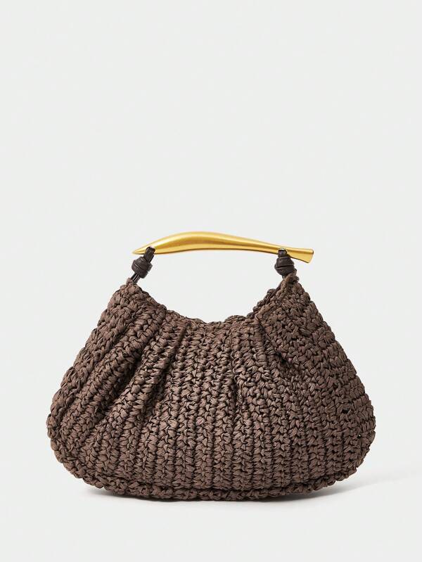 Clutch com alça dourada – Marrom