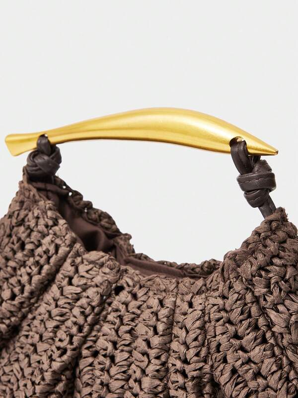 Clutch com alça dourada – Marrom